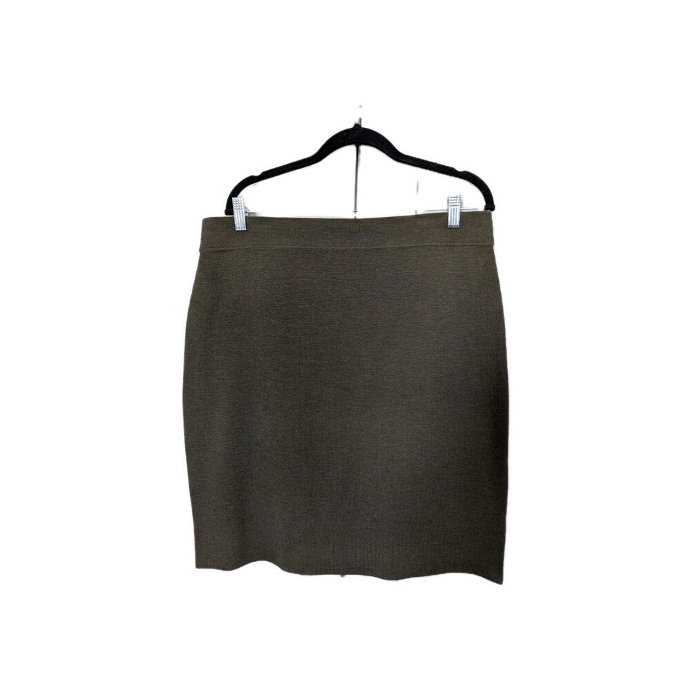 Eileen Fisher Wool Mini Knee Length Skirt Olive Green Knit Minimalist L
